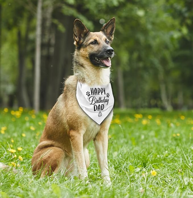 Dog Bandana for Happy Birthday Dad - Classical White Printing Pet Scarf Accessories - Gift for Dad's Birthday Party (K30)