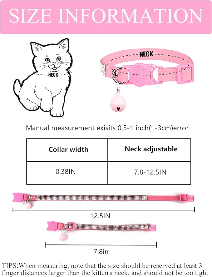 Cat Collars for Girl Cats with Rhinestone Soft Velvet,Breakaway Cat Collars with Bell,Adjustable Safe Kitten Collar (Black)