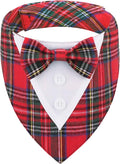 ADOGGYGO Christmas Dog Tuxedo Bandana, Red Plaid Pet Chritstmas Collar with Bowtie, Adjustable Christmas Costume for Large Dogs Pets (L)