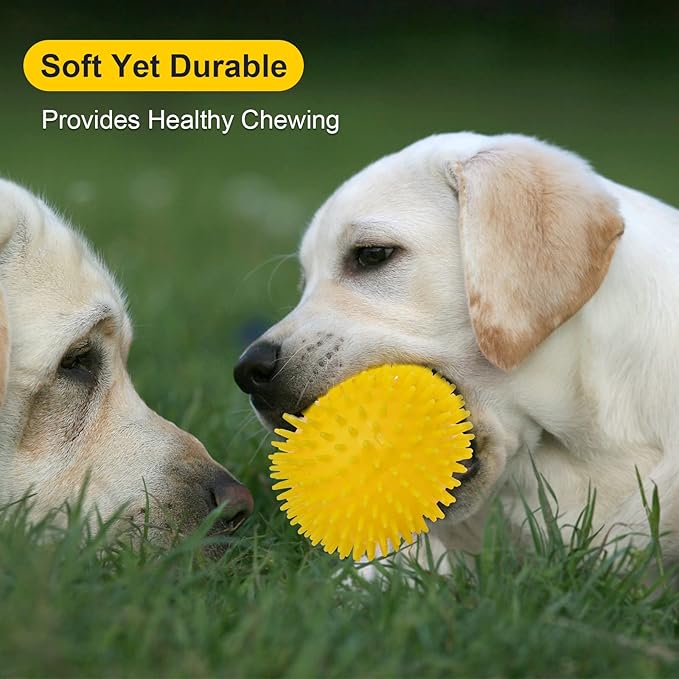 VITEVER 3 Colors 4.5” Heavy Duty Squeaky Dog Toy Balls for Medium Large Dogs, Dog Chew Toys for Teething, Spiky Balls for Aggressive Chewers, Durable Toys for Teeth Cleaning and Training
