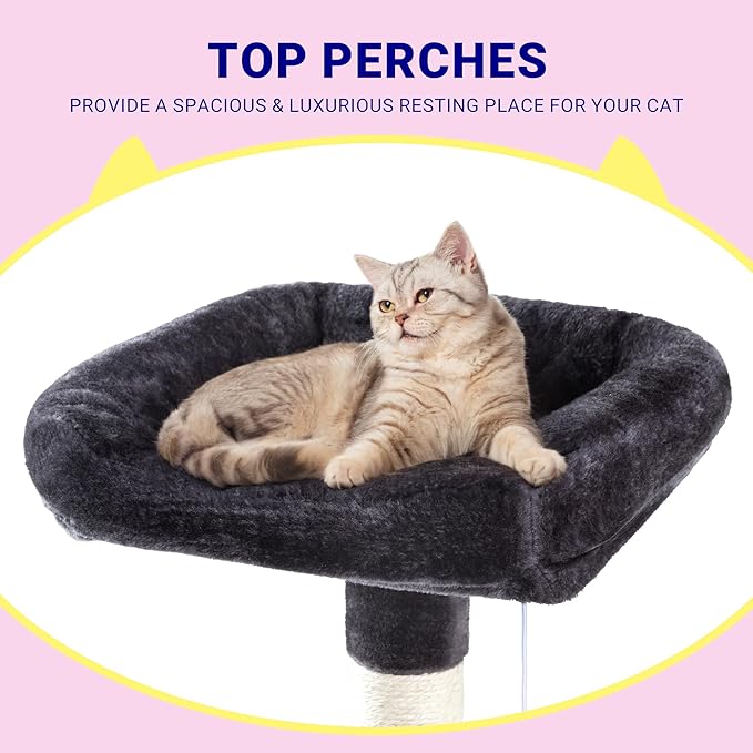 Allewie 73in Fan-Shaped Space-Saving Corner Cat Tower/Multi-Level Tall Cat Tree for Indoor Kitties/Cozy Baskets/Condos/House/Perches/Sisal Scratching Posts/Pet Activity Center/Dark Grey