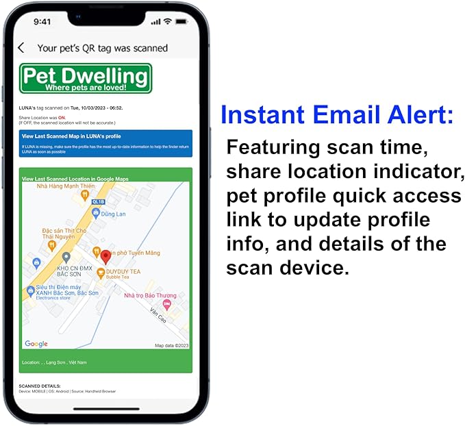 Pet Dwelling QR Pet Tag – Easy Scan Instant Location Alerts, Online Pet Profile with AI Feature for Dogs & Cats (Lux White Paw)