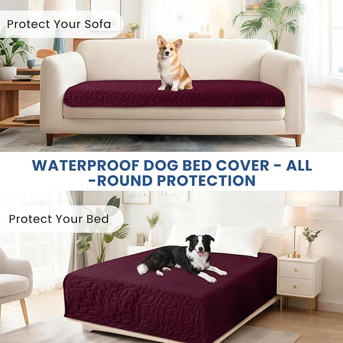 Waterproof Dog Bed Cover, Non-Slip Dog Blanket for Couch, Couch Covers for Dogs Washable, Pet Blanket for Furniture, Pet Bed Mat for Sofa, Car, Pet Supplies Christmas (52x82 Inch, Burgundy)