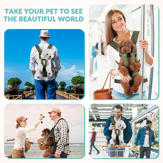 Dog Carrier Backpacks, Adjustable Dog Backpack Carrier, Legs Out Easy-fit Dog Chest Carrier for Medium Small Dogs, Hands Free Dog Front Carrier for Hiking, Cycling（Green S）