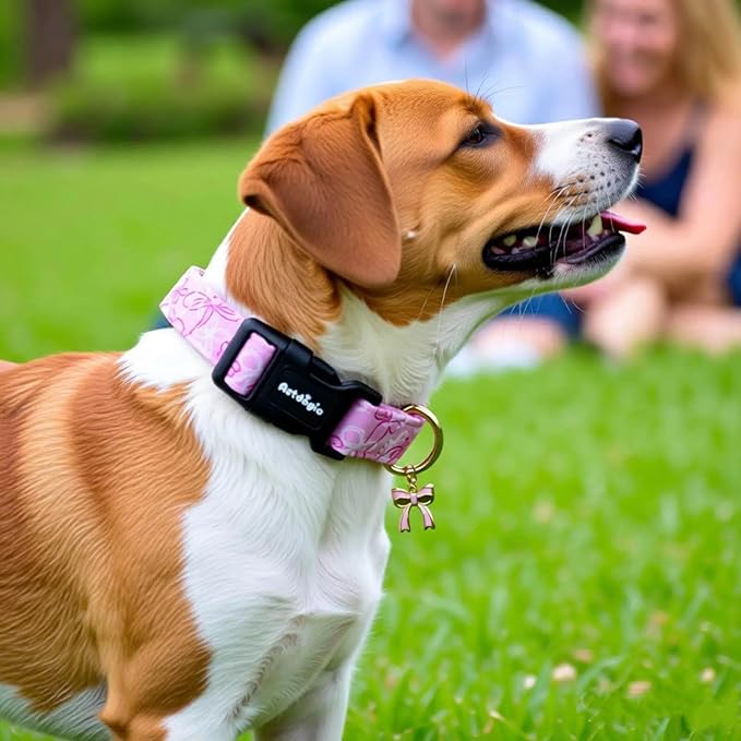 Small Dog Collar, Girl Boy Dog Collars with Bow Pattern, Adjustable Cotton Pink Dog Collar for Puppy, Cute Holiday Collars for Dogs, Ideal for Gifts,Pet Accessory,Daily Walk-S