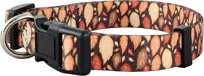 Native Pup Thanksgiving Dog Collar- Fall Collars for Dogs- Autumn Leaf, Turkey, Pumpkin Pie, Holiday Leaves- Girl Boy Puppy- Adjustable for Small, Medium, Large Breeds (Fall Leaves, Medium)