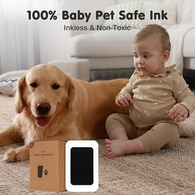 Inkless Paw Print Kit for Dogs,Cats & Babies - Clean Touch Dog Nose & Baby Handprint Kit,Mess Free Dog Paw Print Kit,1-Pcs Ink Pad & 1 Wooden Frame - Keepsake Gifts for Pet Lovers,New Moms