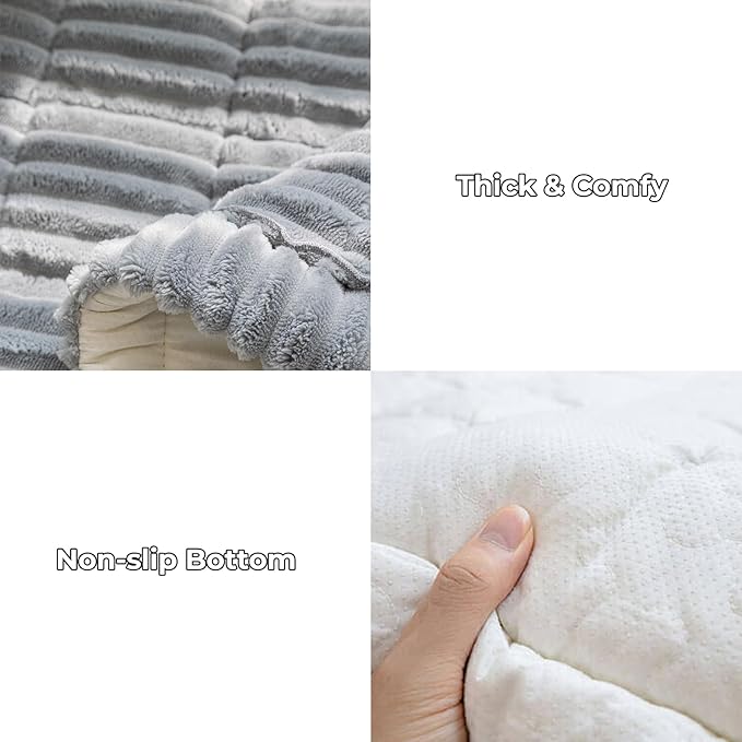 FUNNY FUZZY Pet Couch Covers for Sofa, Washable Dog Couch Cover Protector for Dogs, Flannel Couch Covers for Dogs Pet Friendly Pets Mat Bed Sofa Cover (Blue-Grey, 27.6"×82.7")