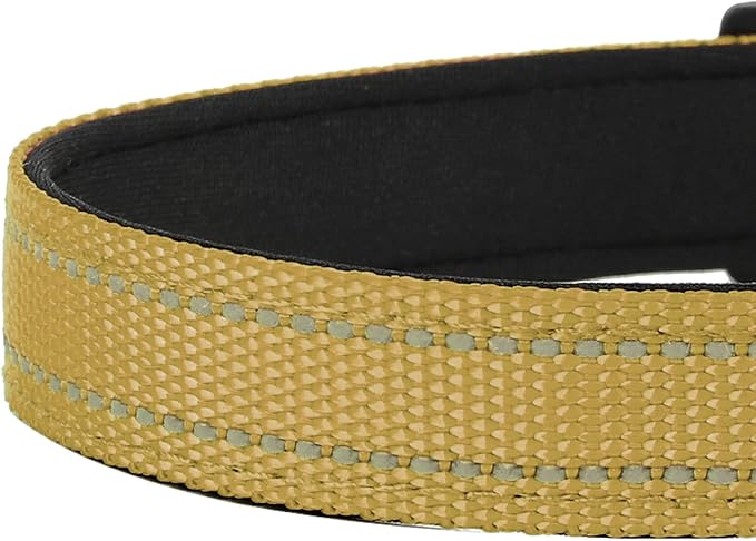 Reflective Dog Collar, Adjustable Soft Neoprene Padded Nylon Pet Collars with Buckle for Large Dogs, Khaki,L