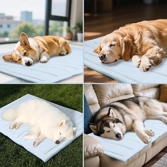 BECEMURU Dog Cooling Mat in Summer & Plush Warm Blanket in Winter, 2-Sided Reversible Dog Pad, 48"x28" Thickened Pet Bed for Crate, Kennel, Sofa - Machine Washable, Non-Gel, Durable