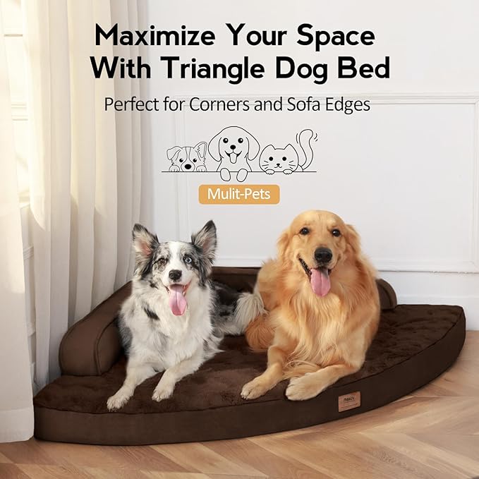 Large Orthopedic Dog Bed with Sides Big Dog Beds with Removable Washable Cover Non-Slip Waterproof Pet Bed for Medium Large Dogs - Brown L