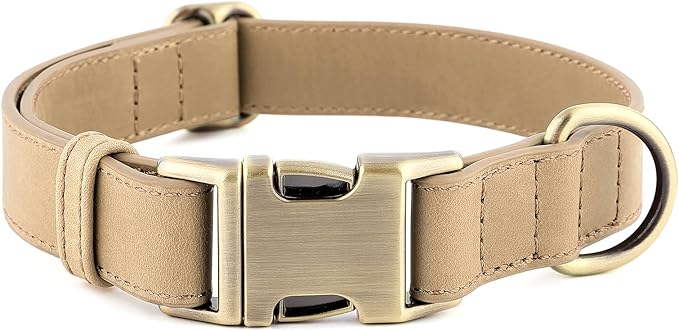 Plutus Pet Genuine Leather Dog Collar – Adjustable Pet Collar with Quick Release Metal Buckle, Soft Real Leather for Small Medium Large Dogs, Heavy Duty & Skin-Friendly (Beige, L)