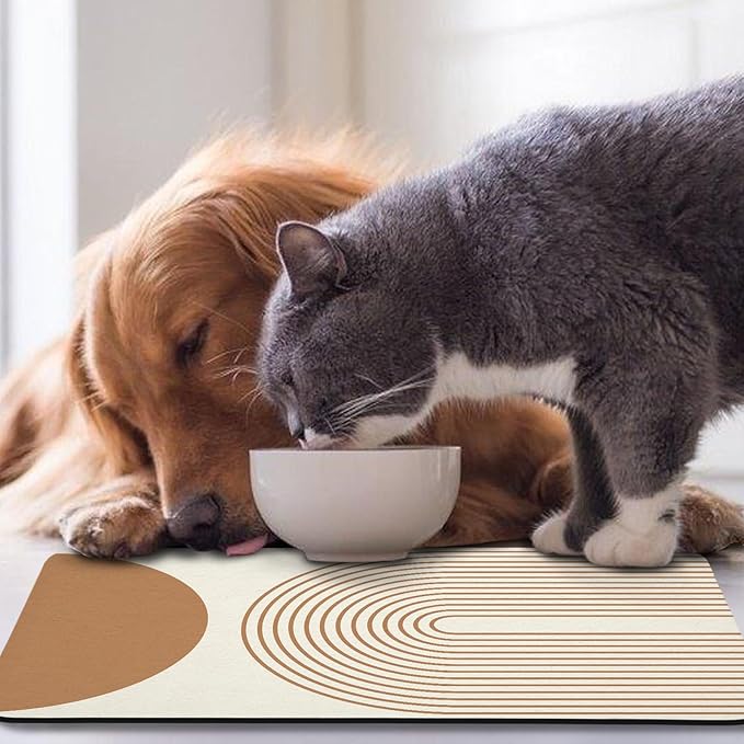 Dog Food Mats for Floors Waterproof, Cat Water Bowl Mats Pet Feeding Absorbent Mat Placemats for Food and Water Beige Bohemia 17 * 30 inch