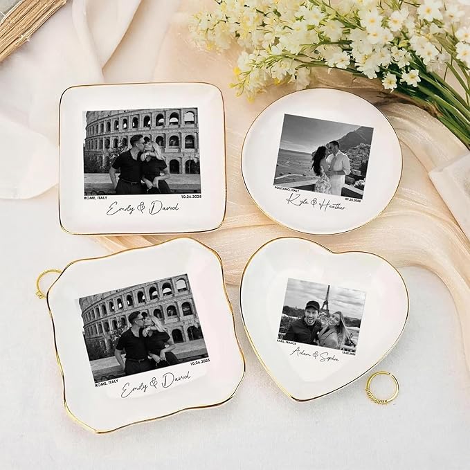 Custom Couple Portrait Photo Ring Dish, Personalized Picture Trinket Tray, Engagement Ring Dish, Wedding Jewelry Tray Keepsake Valentines Gift for Her Him Wife Husband
