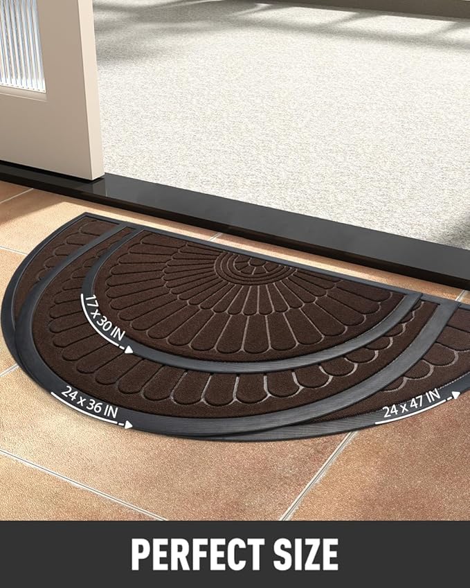 tchdio Door Mat Outdoor Indoor Entrance Doormat-Semicircular Durable Rubber Non Slip Front Door Mat for Outside Inside Entry Entryway Dirt Trapper WelcomeMat for Muddy Paws and Shoes-Brown 17”x30”