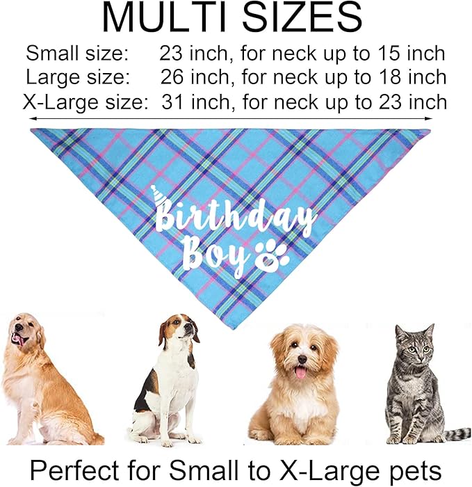 Dog Birthday Party Supplies, Multi Sizes Dog Birthday Bandana Boy Dog Birthday Hat Crown with Birthday Numbers Bow Tie for Medium Large Dogs Pets (Light Blue, Large)