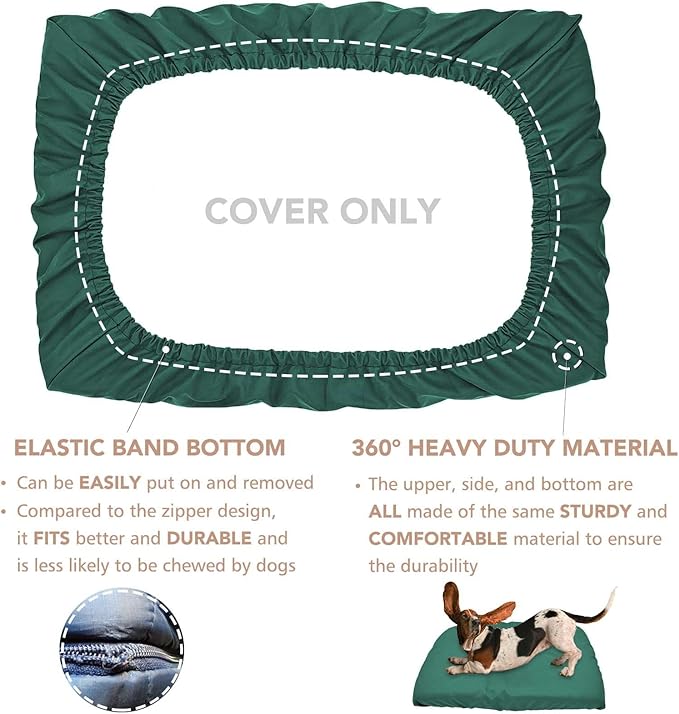 Dog Bed Cover Waterproof Replacement Machine Washable Covers for 47x29 Inch Dog Bed Heavy Duty Scratch Resistant Mattress Protector Pet Bed Cover Only Dark Green
