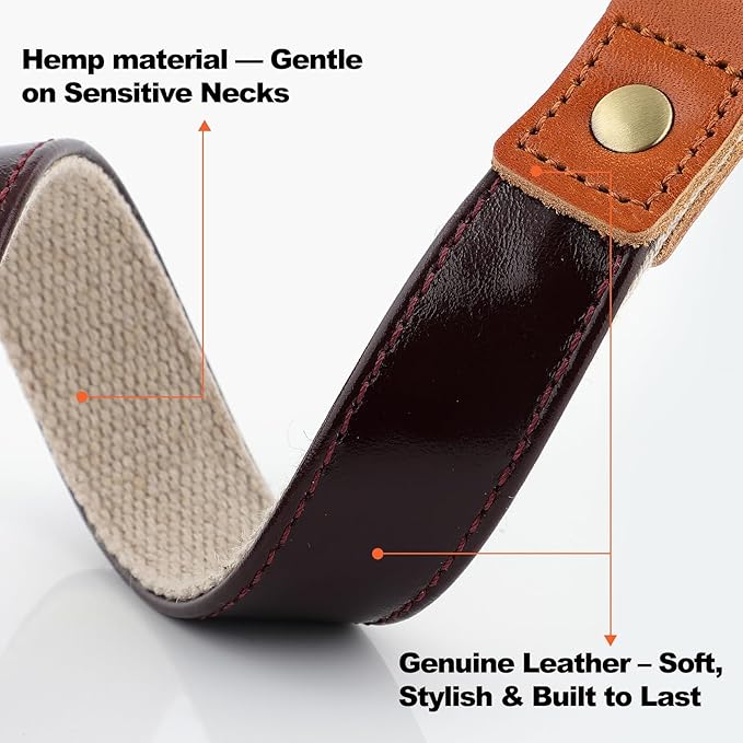 Plutus Pet Genuine Leather & Hemp Dog Collar – Adjustable Heavy Duty Pet Collar with Quick Release Metal Buckle, Soft & Stylish for Puppy and Small, Medium, Large Dogs (Copper Brown, S)