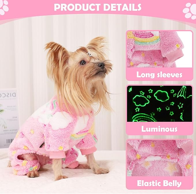 Fleece Dog Pjs - Cute Extra Small Puppy Clothes, Soft & Stretchy Dog Onesies for Chihuahua Yorkie Cat, XS