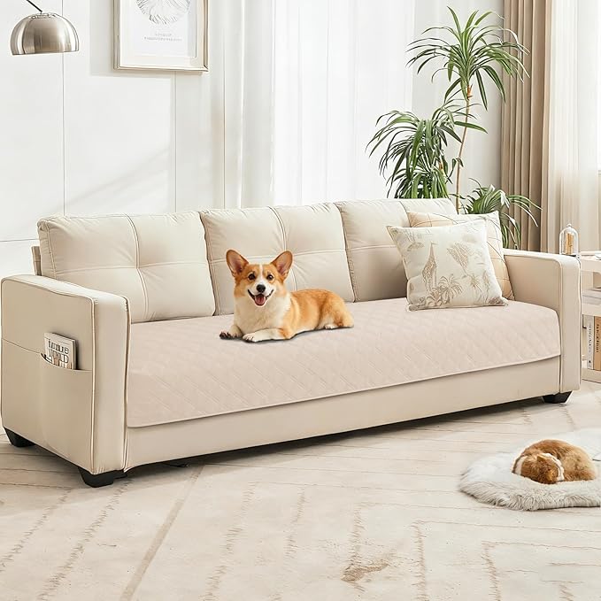 Waterproof Couch Covers for Pets, Waterproof Dog Bed Cover, Anti-Slip Soft Dog Blankets, Couch Cover for Dogs Washable, Pet Blanket for Puppy Large Dogs Cat (68x82 Inch, Beige)