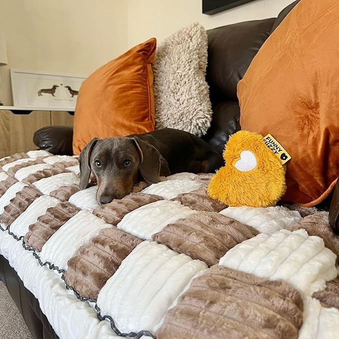 FUNNY FUZZY Pet Couch Covers for Sofa, Couch Covers for Dogs Washable Dog Couch Cover Protector Cream-Colored Furniture Sofa Covers for Dog Handmade Pure Cotton Pet Bed Mat (Brown, 23.6"×63")