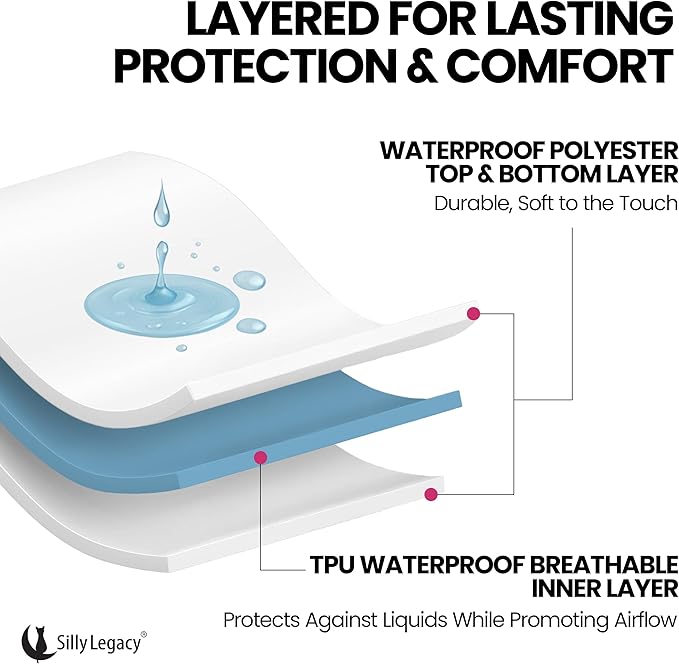 SILLY LEGACY Thin Reversible Waterproof Protective Bed Cover (King Size, 100 x 96 inch), for Pets, Babies; Incontinence, Dirt, Drool