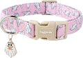 Faygarsle Pink Ghost Pattern Dog Collar with Charm, Halloween Pet Necklace, Adjustable Collar for Small Medium Large Dogs L