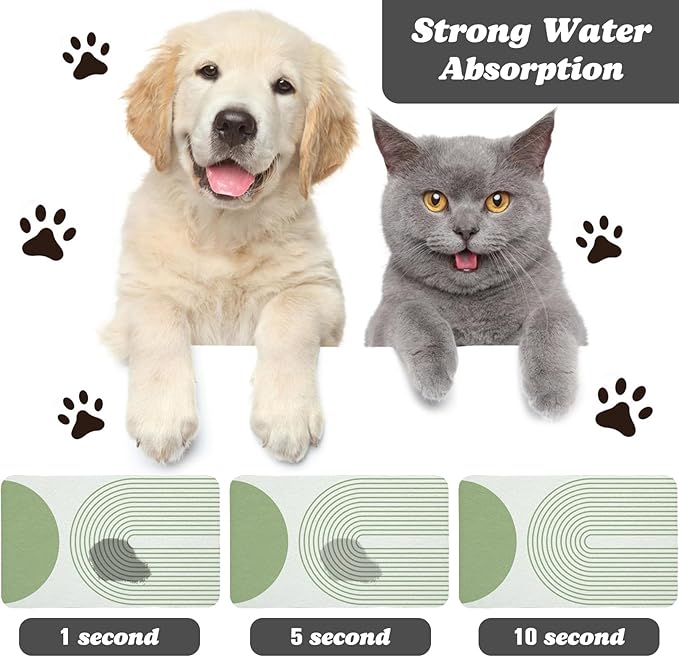 Dog Food Mats for Floors Waterproof, Cat Water Bowl Mats Pet Feeding Absorbent Mat Placemats for Food and Water Green Bohemia 16 * 24 inch