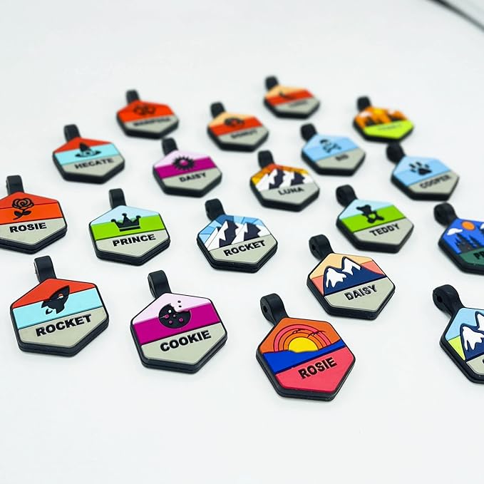 Silent Dog Tag Personalized with 5 Lines of Custom Deep Engraved Durable Soundless Silicone Pet ID Name Tag Hexagon Sunset Tiffany