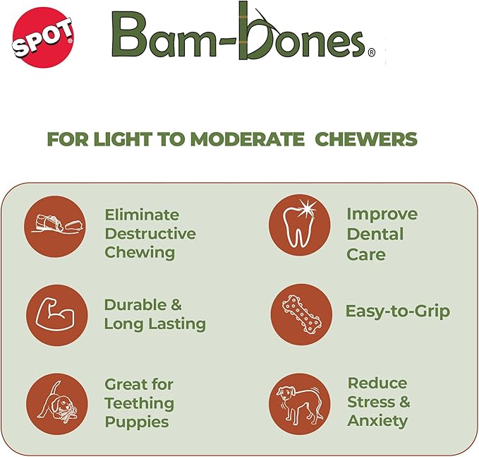 SPOT Bam-Bones Wishbone - Made with Strong Bamboo Fiber, Durable Long Lasting Dog Chew for Light to Moderate Chewers, Great Toy for Adult Dogs & Teething Puppies Under 30lbs, 5.25in, Chicken Flavor