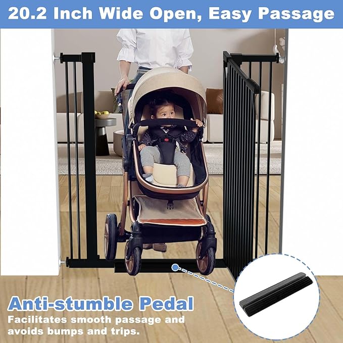65.7"-72.2" Extra Wide Baby Gate, 40.5" Tall Dog Gate Indoor,Walk Through Pet Gates for Doorways Kitchen No Drilling Auto Close Pressure Mounted Safety Child Toddler Gate, Black
