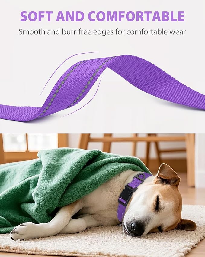 Joytale Large Dog Collar, Reflective and Adjustable Nylon Pet Collar with Quick-Release Buckle for Extra Large Dogs, Purple, XL