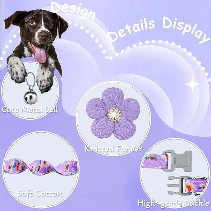 Small Dog Collar with Flower, Puppy Collar for Girl Dog Collars for Small Dogs Cute Dog Collar with Bell, Adjustable Length