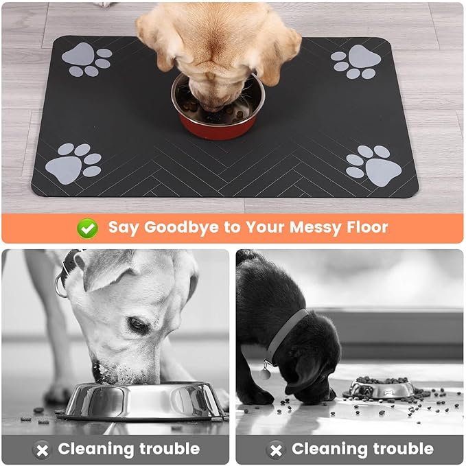 Pet Feeding Mat-Absorbent Pet Placemat for Food and Water Bowl, with Waterproof Rubber Backing, Quick Dry Water Dispenser Mat for Dog and Cat (24"x16", Coffee)