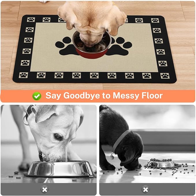 Absorbent Pet Dog Bowl Mat for Food and Water, Pet Cat Food Feeding Mat with Non Slip Rubber Backing, Dog Food Mats for Floors Waterproof, 16"x24"