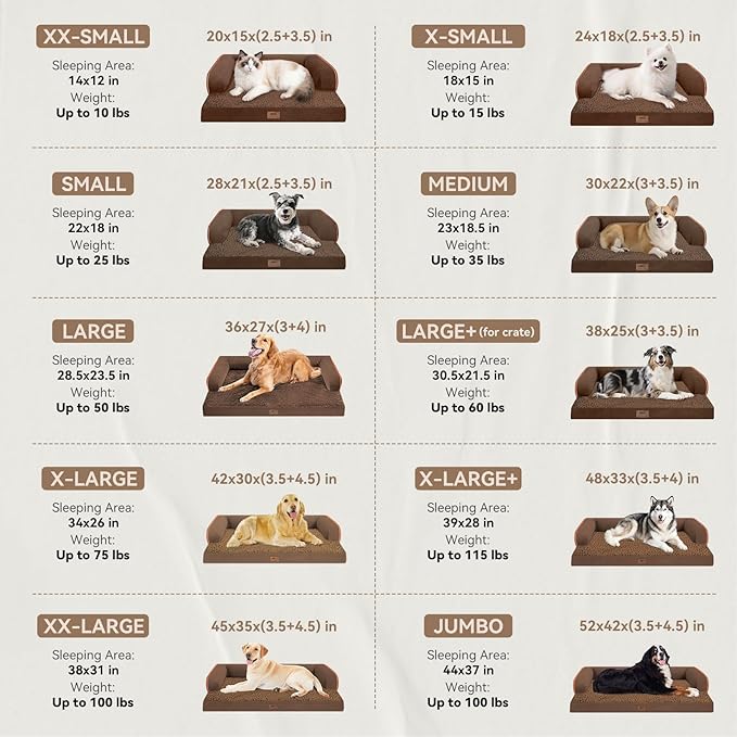 Large Dog Bed Orthopedic Washable - Beds Bolster - Waterproof with Removable Cover - Extra XL XLarge Big Dogs - Memory Foam Couch Sofa - Coffee Dog Bed