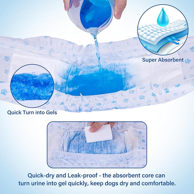 Pet Soft Disposable Male Dog Wraps - Dog Diapers for Male Dogs, Puppy Diapers 12pcs Medium