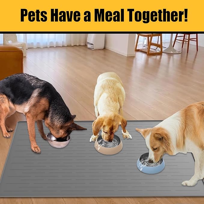 31.8"x23.8" Large Dog Mat for Food and Water, XL Silicone Pet Feeding Mats, Waterproof Dog Bowl Mat with High Edges to Prevent Water and Food Spills, Light Gray