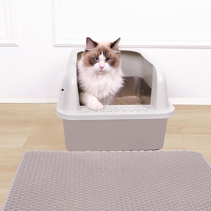 Henkelion 2 Pack Stainless Steel Cat Litter Box with Lid, 24" L x 16" W x 11.8" H, Extra Large Litter Box for Big Cats with High Sided, Anti-Urine Leakage, Easy Cleaning, Include Cat Mat and Scoop