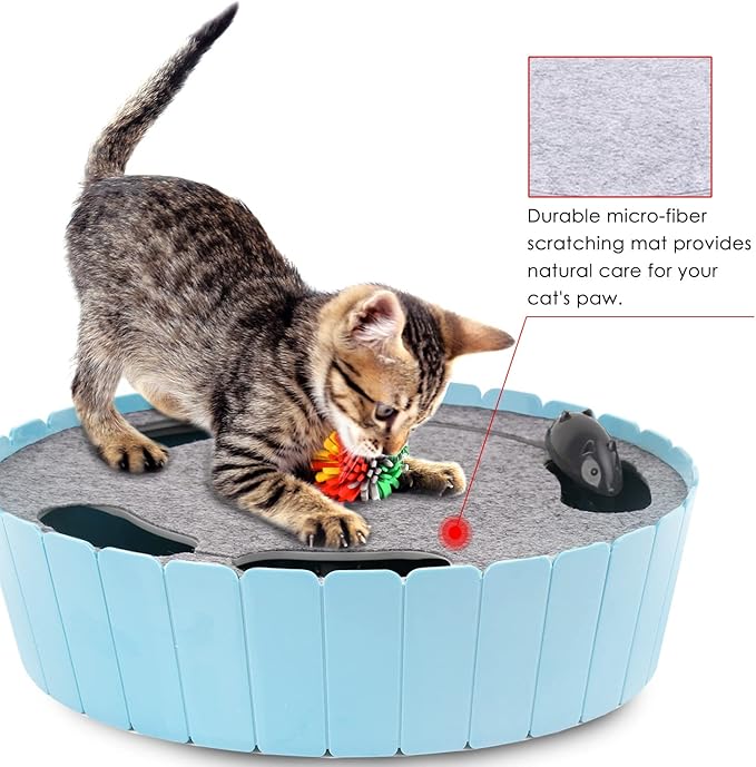 Pawaboo Interactive Cat Toy with Running Mouse, Electronic Motion Cat Toy Automatic Teaser for Indoor Cats, Pop and Play Hide Seek Cats Toys Hunting Mouse for Pet Kitten Play Fun Exercise, Blue
