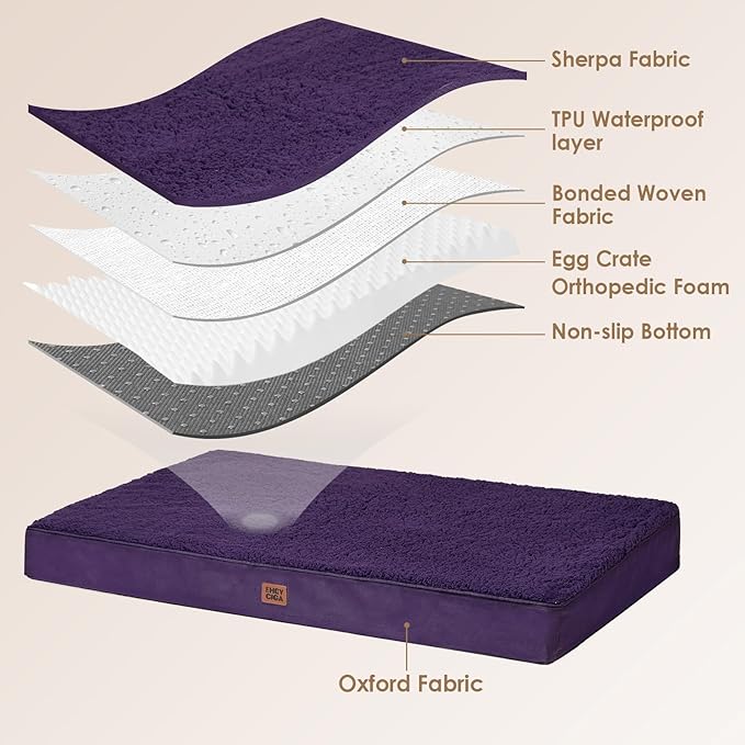 EHEYCIGA Orthopedic XXL Dog Beds for Jumbo Dogs with Removable Washable Cover for Crate, Purple, 47x29