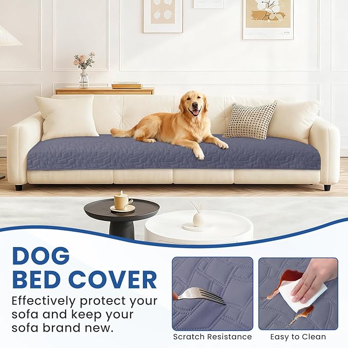 Waterproof Dog Blanket, Non-Slip Soft Pet Bed Cover, Couch Cover for Dogs Washable, Protects Sofa, Furniture, Crate, Car, Tear Resistant Leakproof Pet Blanket (68x82 Inch, Grey Blue)