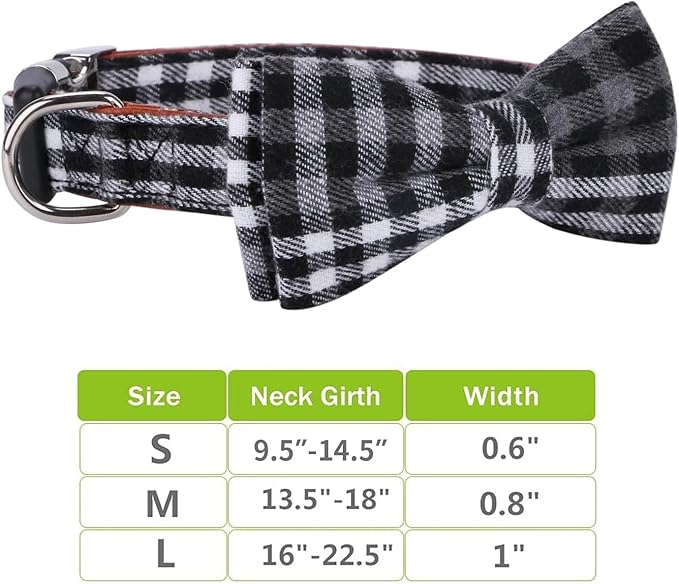 Faleela Soft &Comfy Bowtie Dog Collar,Detachable and Adjustable Bow Tie Collar,for Small Medium Large Pet (Large(Pack of 1), Black and Whit)