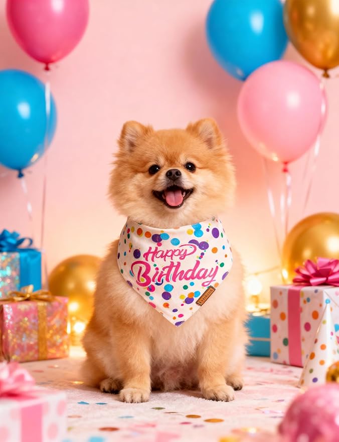 Luxury Double-Layer Dog Birthday Bandana – Handmade, Silk-Soft Polyester for All Dog Sizes | Birthday & Party Outfit | Gift-Ready Pet Accessory(Happy Birthday, Medium)