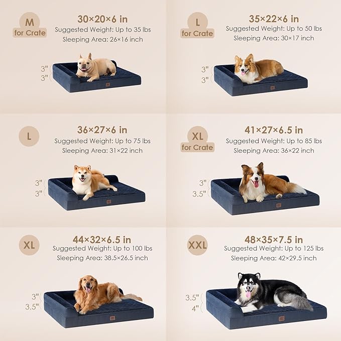 EHEYCIGA Memory Foam Dog Bed Large Size Dogs, Orthopedic Dog Bed Large with Washable Removable Cover, Waterproof Pet Sofa Couch with Nonskid Bottom, 36x27x6, Navy Blue