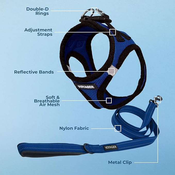 Best Pet Supplies Voyager Step-in Air All Weather Mesh Harness and Reflective Dog 5 ft Leash Combo with Neoprene Handle, for Small, Medium and Large Breed Puppies - Royal Blue/Black Trim, X-Large