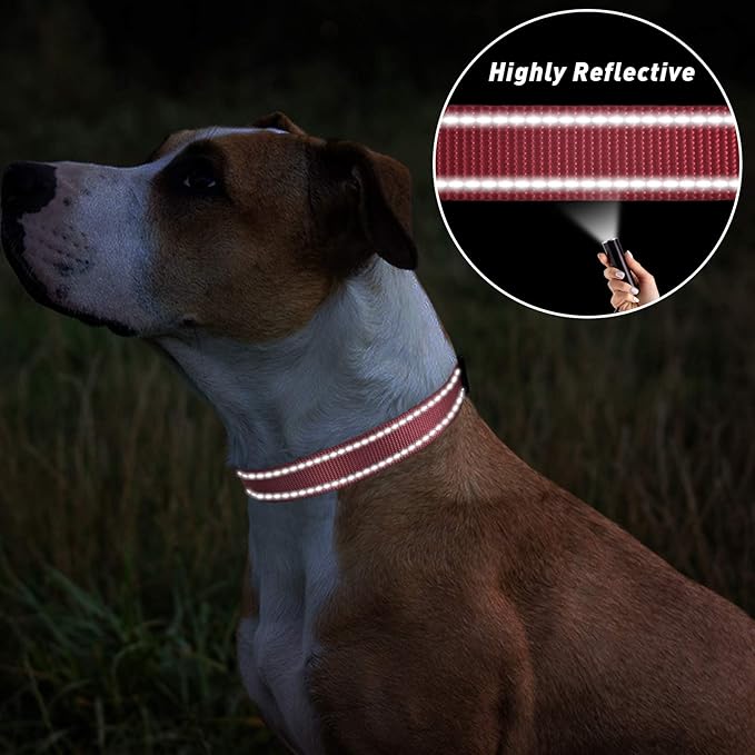 TagME Reflective Nylon Dog Collars, Adjustable Classic Pet Collar with Quick Release Buckle for Extra Large Dogs, Baby Pink, 1¼" Width