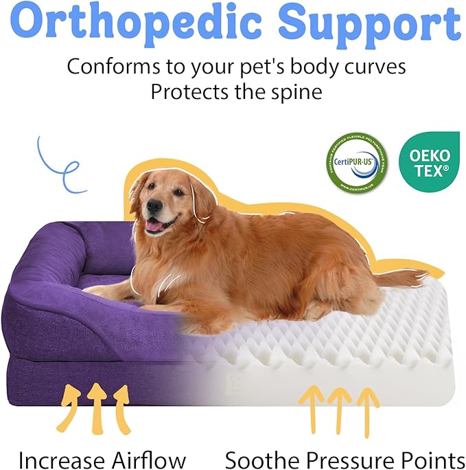 Orthopedic Dog Bed -XL Large Dog Beds with Washable Cover and Removable Bolsters Non-Slip Bottom & Waterproof Memory Foam Pet Couch Sofa for Large Size Dogs