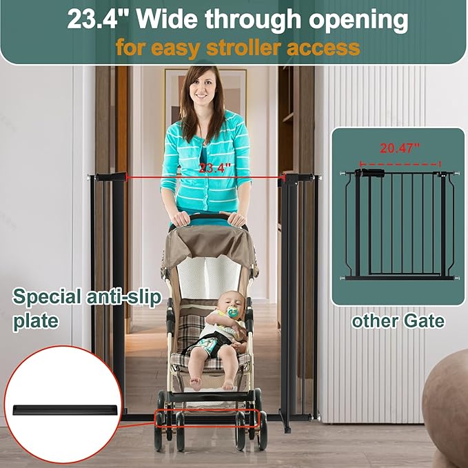 40.55" Tall, 45.86-53.74 Inch Wide, 1.37" Ultra Narrow Spacing Dog Pet Baby Gate Indoor for Doorway Hallway, Pressure Mounted 46 47 48 49 50 51 52 53 Inches Wide Black