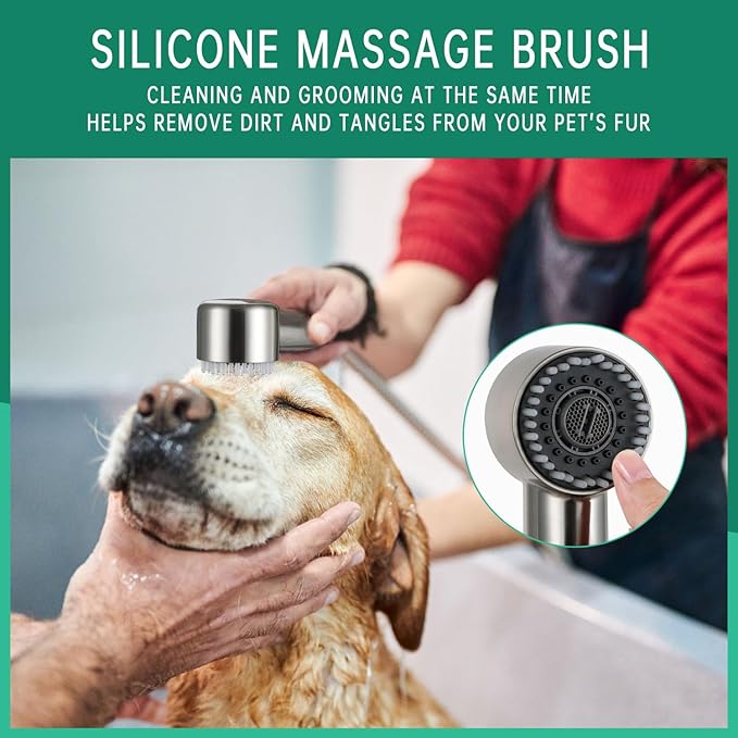 3 Mode Dog Shower Attachment, High Pressure Handheld Sprayer with ON/OFF Switch, Metal Shower Diverter, 159 Inches Stainless Steel Hose, No Drill Hook, for Indoor and Outdoor Pet Bathing and Washing